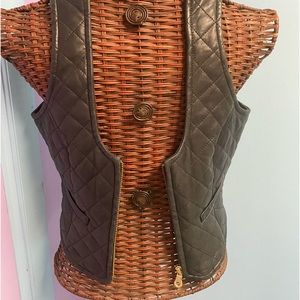 Vintage Andrew Marc Additions 🏍️ Quilted Black Leather Zip Up Vest sz Womens XS